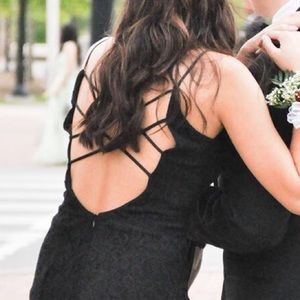 Black lace strappy back dress